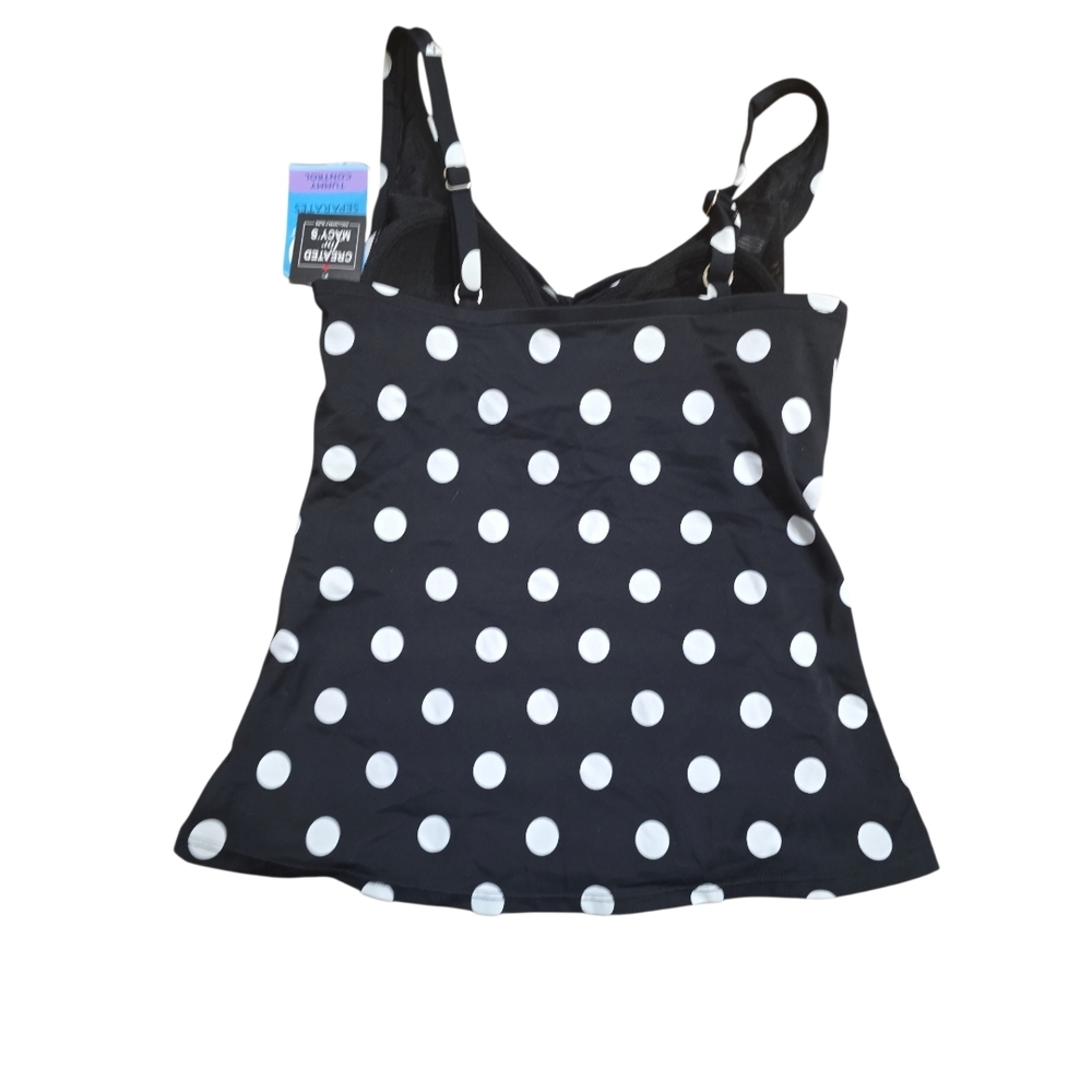 Swim Solutions Black White Polka Dot Tankini Top Size 8 Tummy Control NWT - Picture 3 of 8